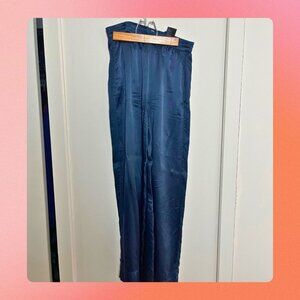 100% silk navy pants with pockets and elastic waist